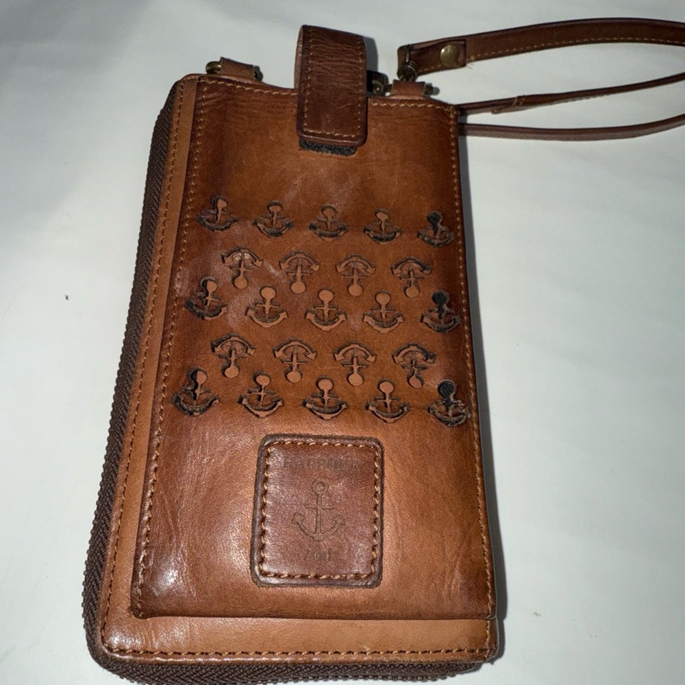 Harbor 2nd crossbody Brown Leather Wristlet with Anchor Design